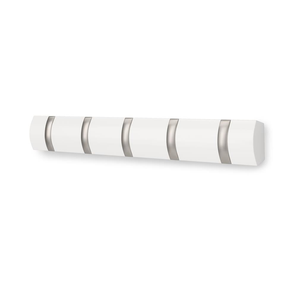 Umbra Flip Wandgarderobe, Garderobenleiste in Weiß, mit 5 beweglichen Haken in Silber
