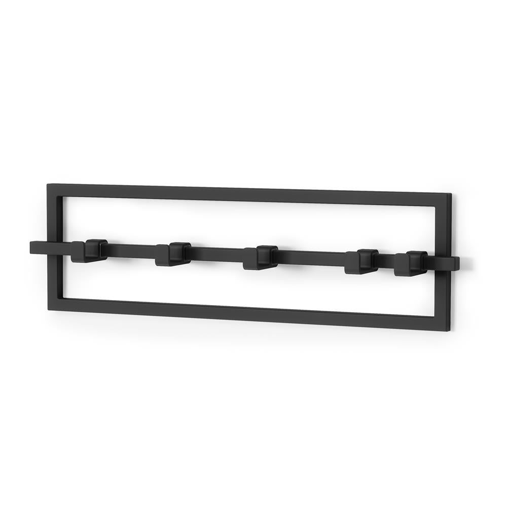 Umbra Cubiko Wandgarderobe mit 5 Garderobenhaken, Garderobenleiste mit beweglichen Haken, in Schwarz