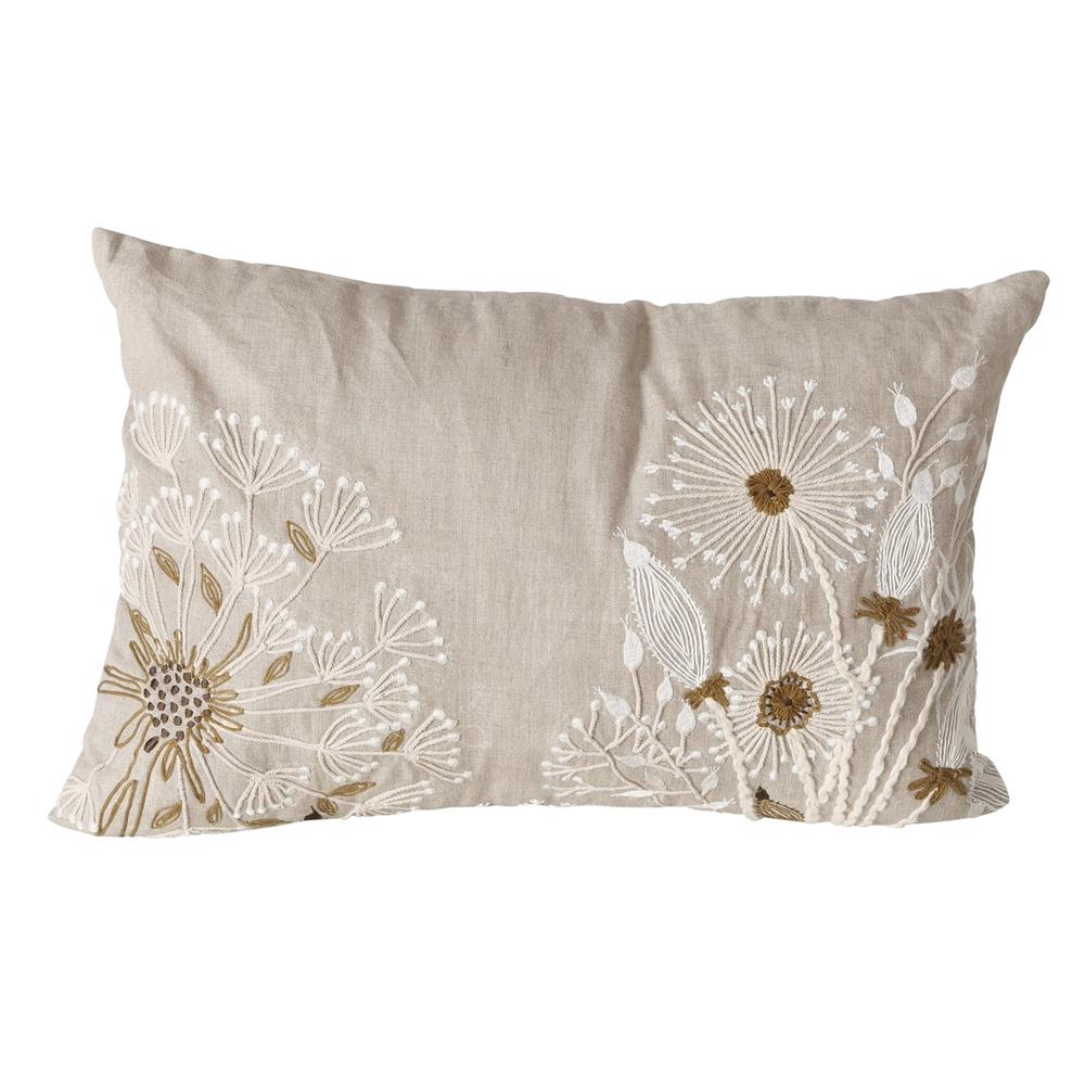 BOLTZE Kissen Finna 60x39 cm - Handgewebtes Leinenkissen mit floraler Stickerei