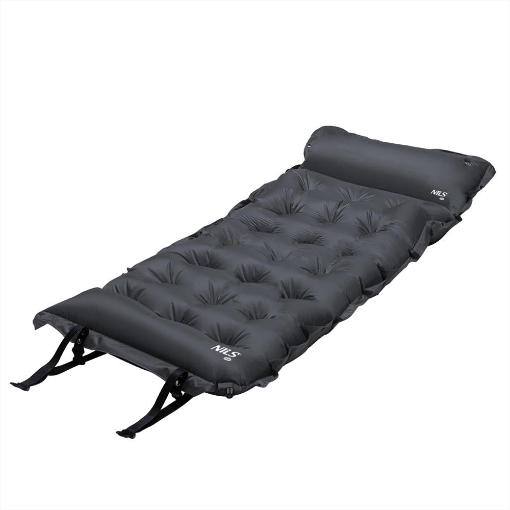NILS CAMP selbstaufblasende Campingmatte 188 cm grau mit Kissen Isomatte Outdoor