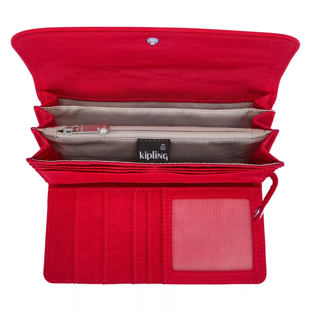 Kipling MONEY LAND, großes Portemonnaie, Red Rouge (rot), RFID Geldbörse mit vielen Fächern