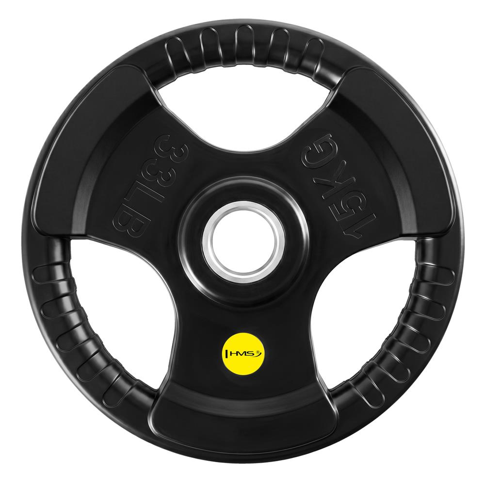 Hantelscheibe 15 kg Gummiert 50 mm mit Tri-Grip-Griffe | HMS TOK15 PRO