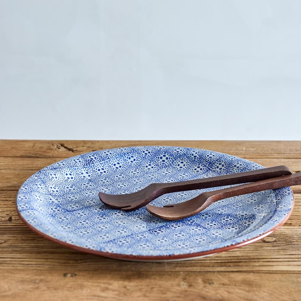 Bloomingville Karine Servierplatte blau - Steingut Platte mit Gittermuster für Küche & Tischdeko