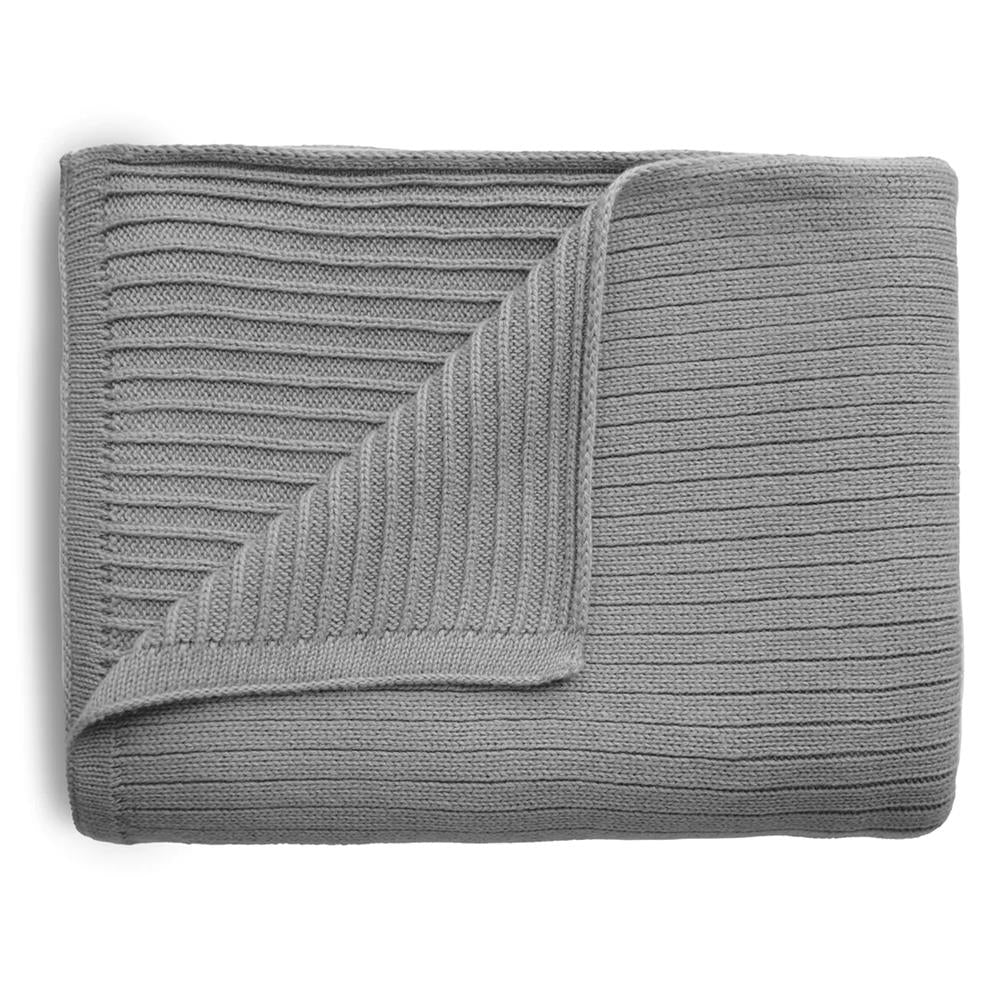 Mushie Gestrickte Babydecke Rippenmuster, Gray Melange, aus 100% Bio-Baumwolle