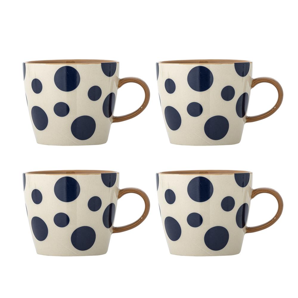 Bloomingville Miri Tasse 4er Set bunt - Steingut Tassen mit Tupfenmuster für Küche & Tischdeko