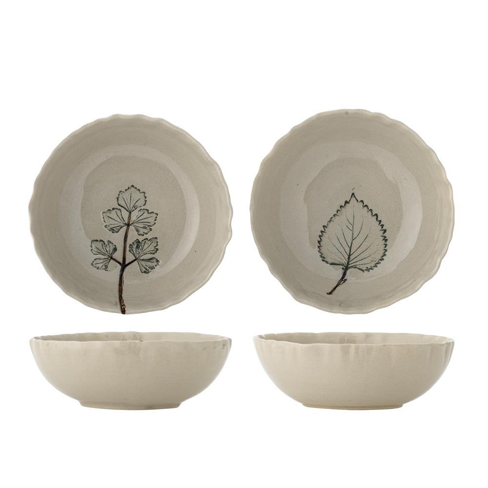 Bloomingville Aubrin Schalen 2er Set Steingut natur Blattmotiv 15,5 cm