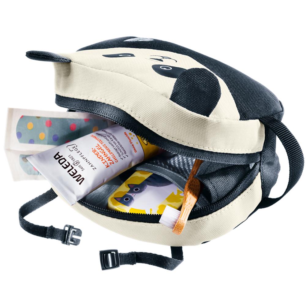 deuter Wash Bag Kids, Kulturbeutel, black-bone (schwarz), 1L, Waschtasche mit Panda-Motiv