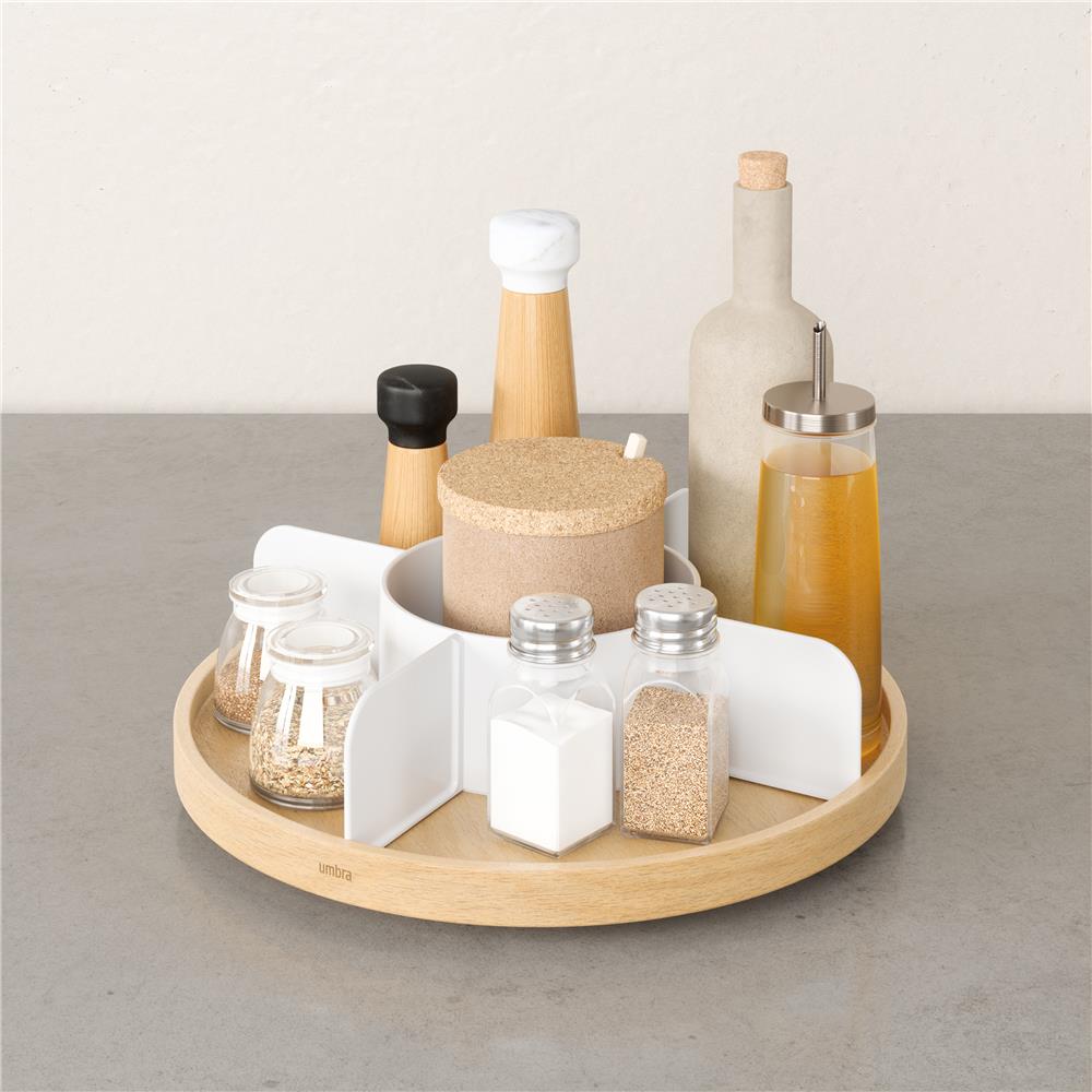 Umbra Bellwood Drehbarer Organizer, Lazy Susan Drehteller in Weiß/Natur