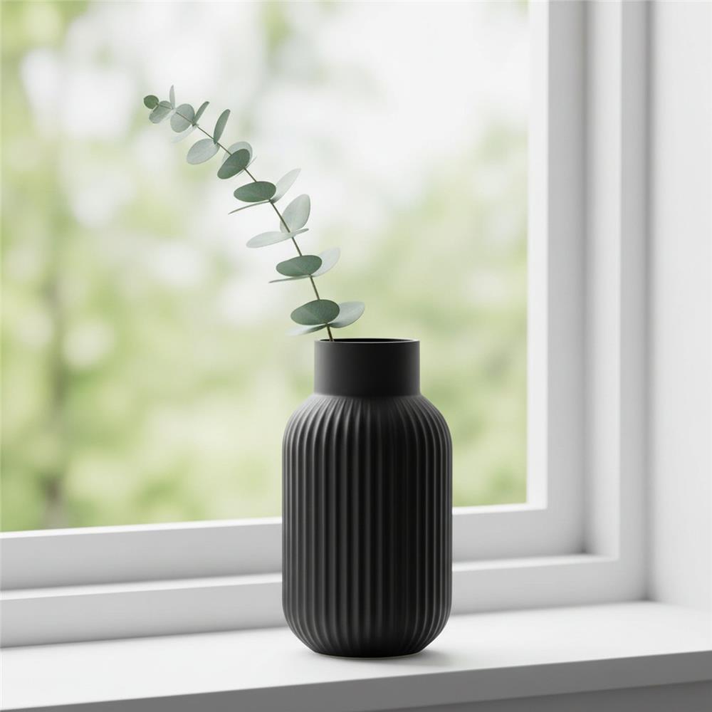 BOLTZE Vase Nordika Glas schwarz Relief 22 cm rund skandinavisch Blumenvase