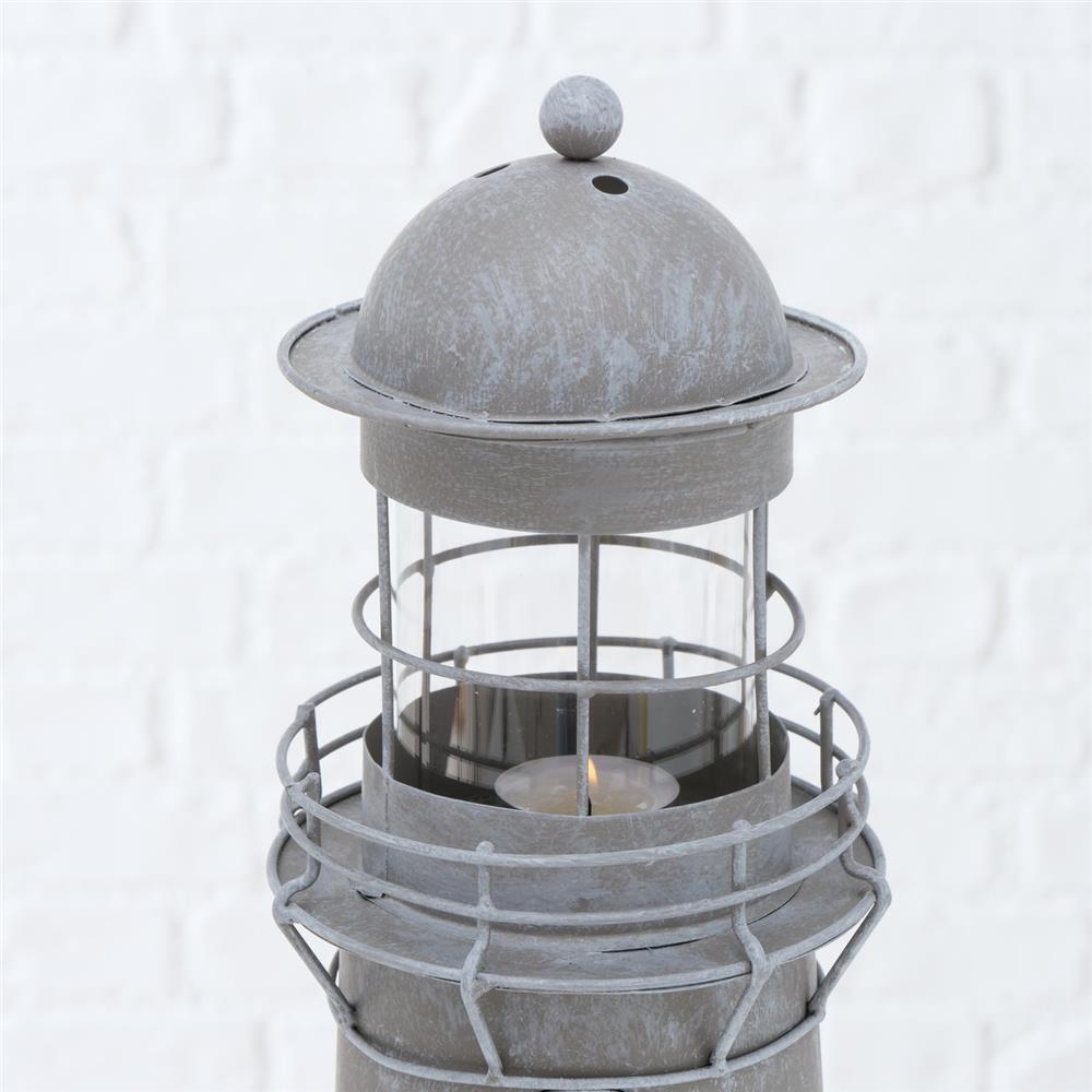 BOLTZE Laterne Leuchtturm 2-teiliges Set Metall Glas grau weiß Usedlook Skandi Deko