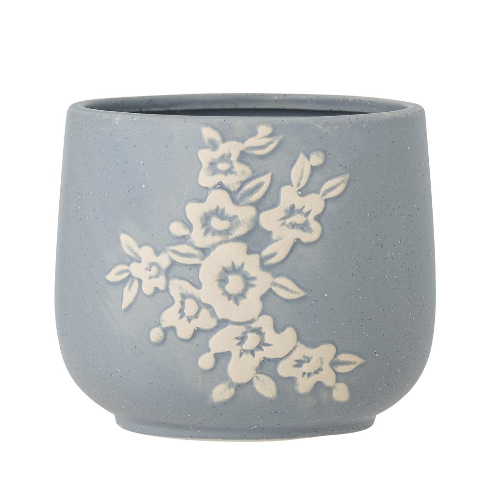Bloomingville Betino Blumentopf blau D16 cm aus Steingut – Pflanztopf für Wohnzimmer