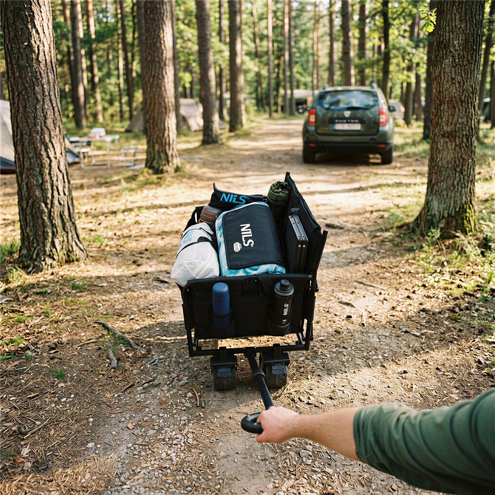 NILS CAMP Bollerwagen faltbar 140L in Grün - Strandwagen mit Sitzfunktion für Camping & Outdoor