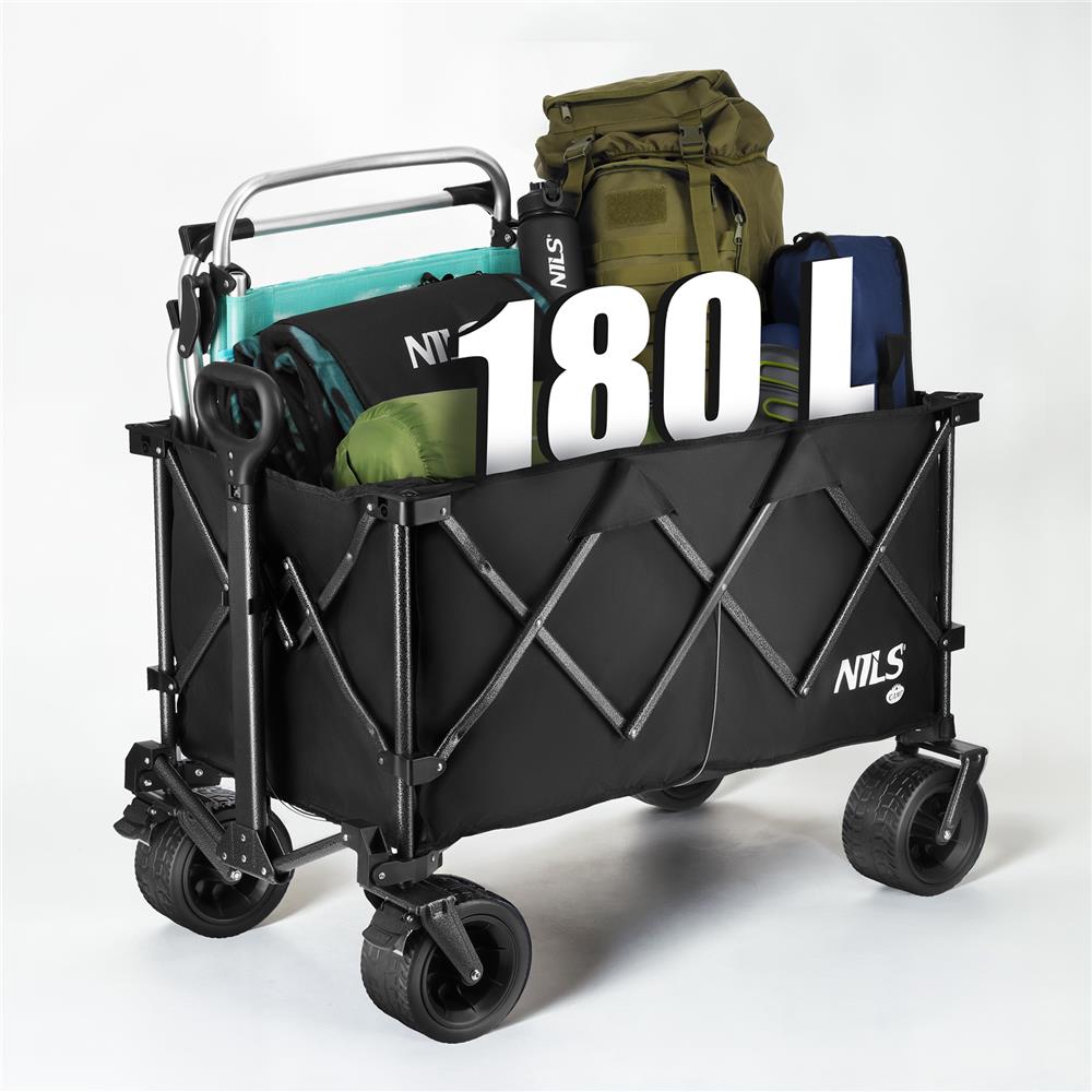 NILS CAMP XXL Bollerwagen faltbar 180L in Schwarz - Campingwagen für Strand & Garten