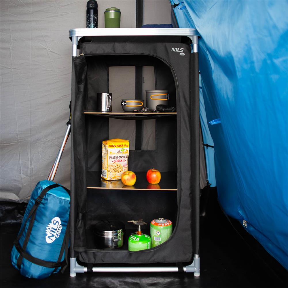 NILS CAMP Campingschrank mit Arbeitsplatte - faltbarer Outdoor Schrank für Camping & Reisen