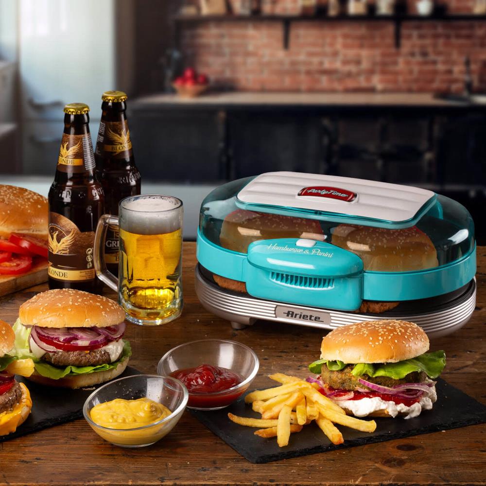 Ariete Party Time Hamburger Maker, Blau, Sandwichmaker, Retro-Design, 50er Jahre-Stil