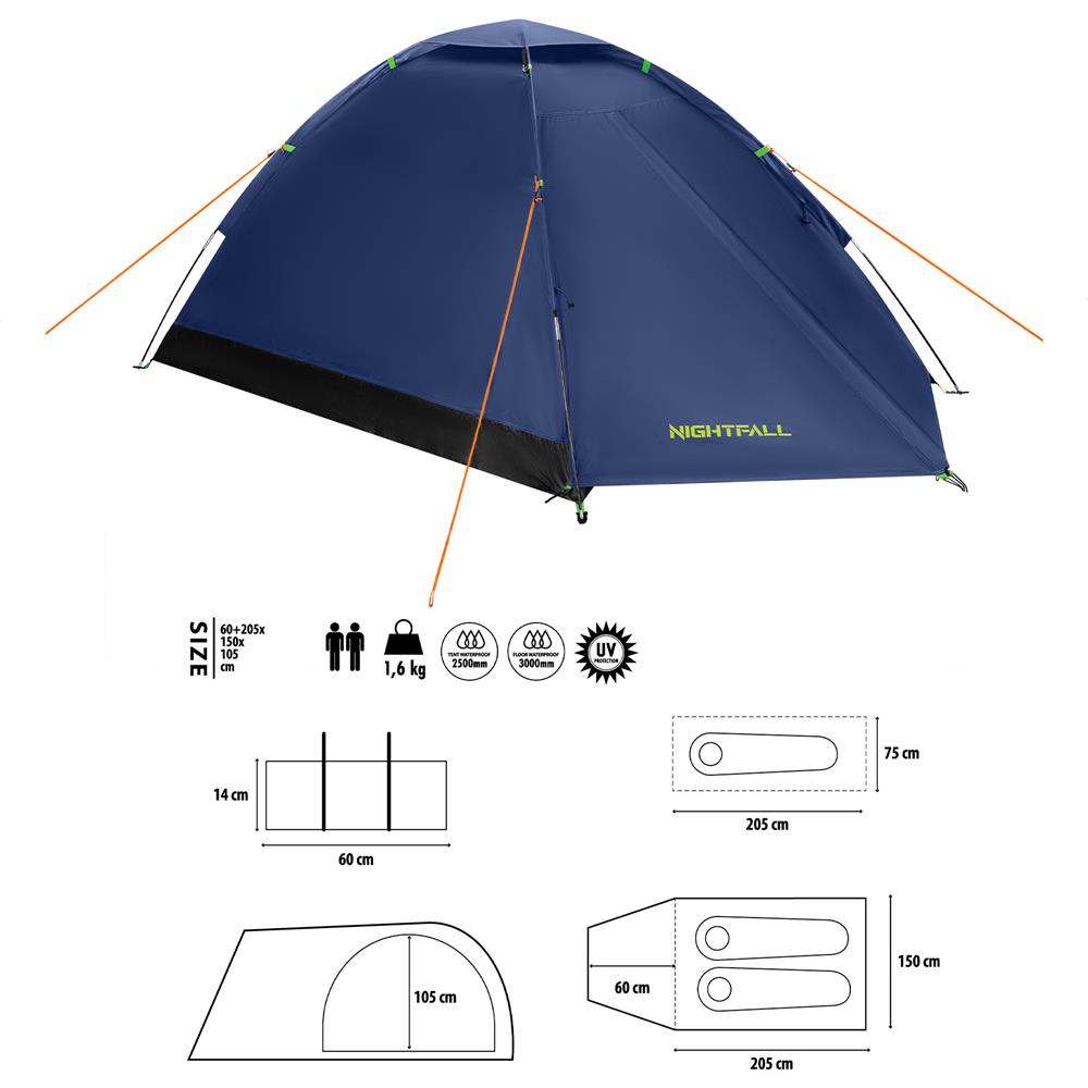 NILS CAMP Nightfall Zelt für 2 Personen in Dunkelblau - leichtes Campingzelt für Trekking, Berge & Outdoor