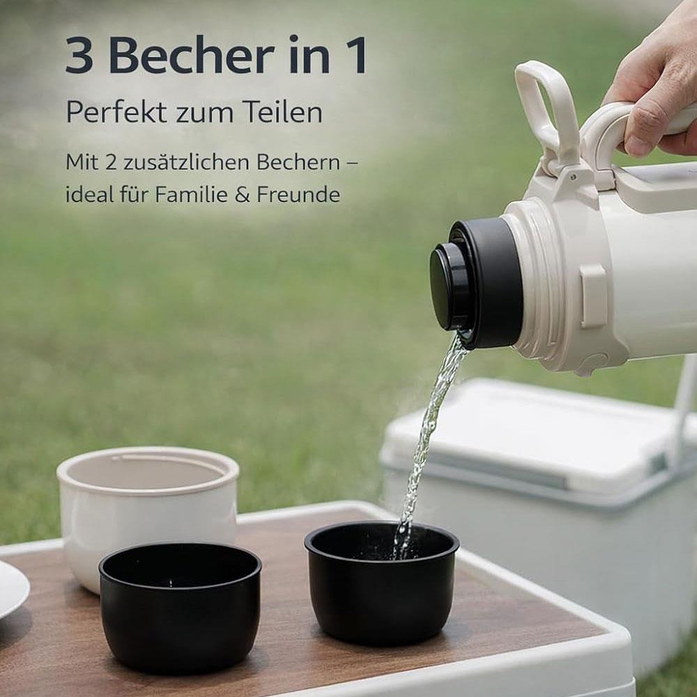 LocknLock Isolierkanne 1,8 L Creme - Thermoskanne Edelstahl mit Becher & Tragegurt