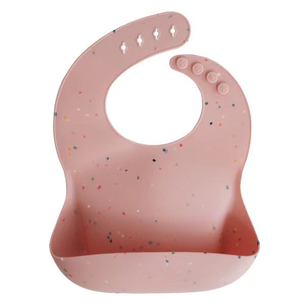 Mushie Silikon-Lätzchen, Powder Pink Confetti, mit Auffangschale, BPA-frei