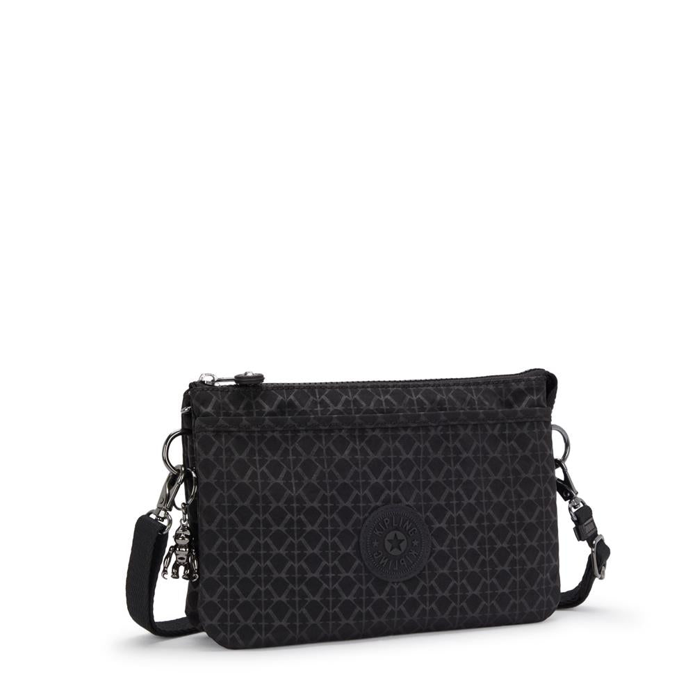 Kipling RIRI, Kleine Umhängetasche, Signature Emb (schwarz), Schultertasche, Crossbody