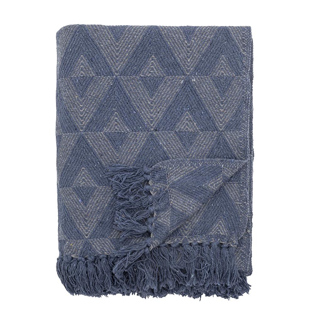 Bloomingville Udine Decke Blau mit recycelter Baumwolle L160xW130 cm – geometrische Decke