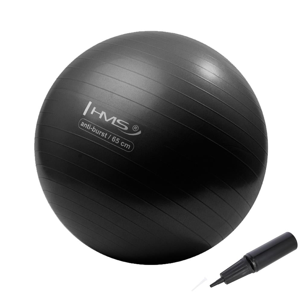 Gymnastikball 65 cm Schwarz Anti-Burst mit Luftpumpe für Pilates | HMS YB02N