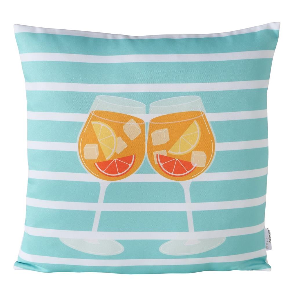 BOLTZE Kissen Summer Spritz 45x45 cm - Sommerliches Deko-Kissen Orange/Türkis/Weiß