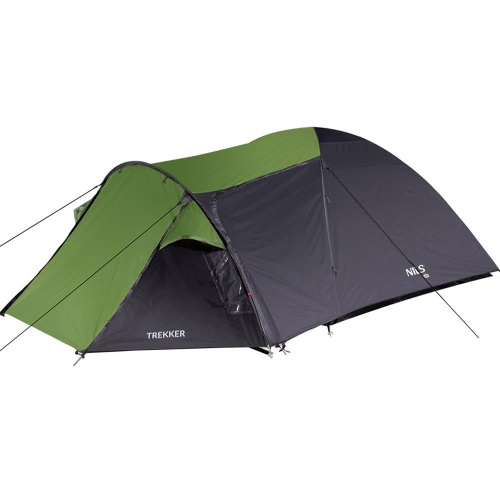 NILS CAMP Trekker Zelt für 4 Personen in Grün-Grau - Campingzelt mit Vorraum für Outdoor, Familie & Trekking
