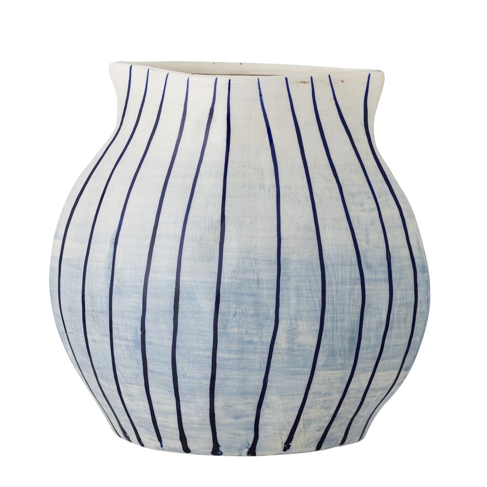 Bloomingville Esra Vase Blau Steingut L21,5xH22xW13 cm – handbemalte Designvase
