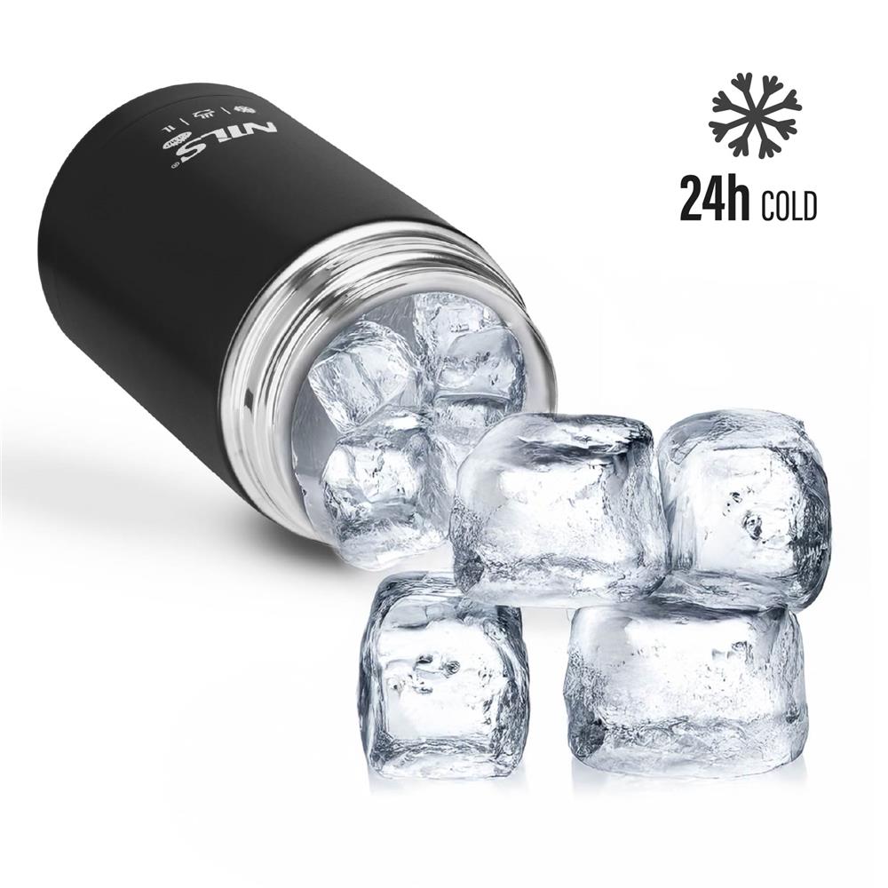 NILS CAMP Thermobehälter 1L Edelstahl schwarz Lunchbox für Essen warm kalt