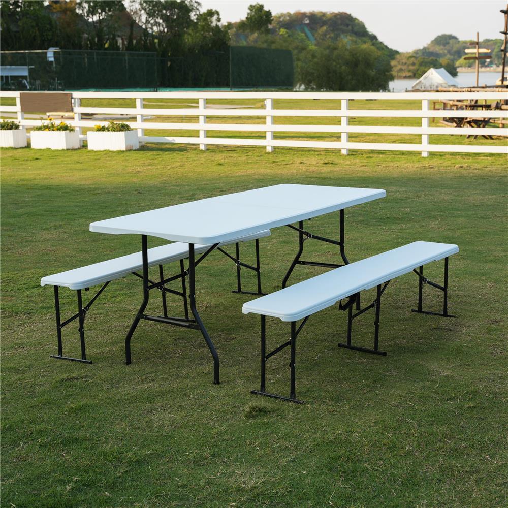 NILS CAMP Klappbank 180 cm Weiß für Garten Camping Events faltbare Sitzbank Outdoor