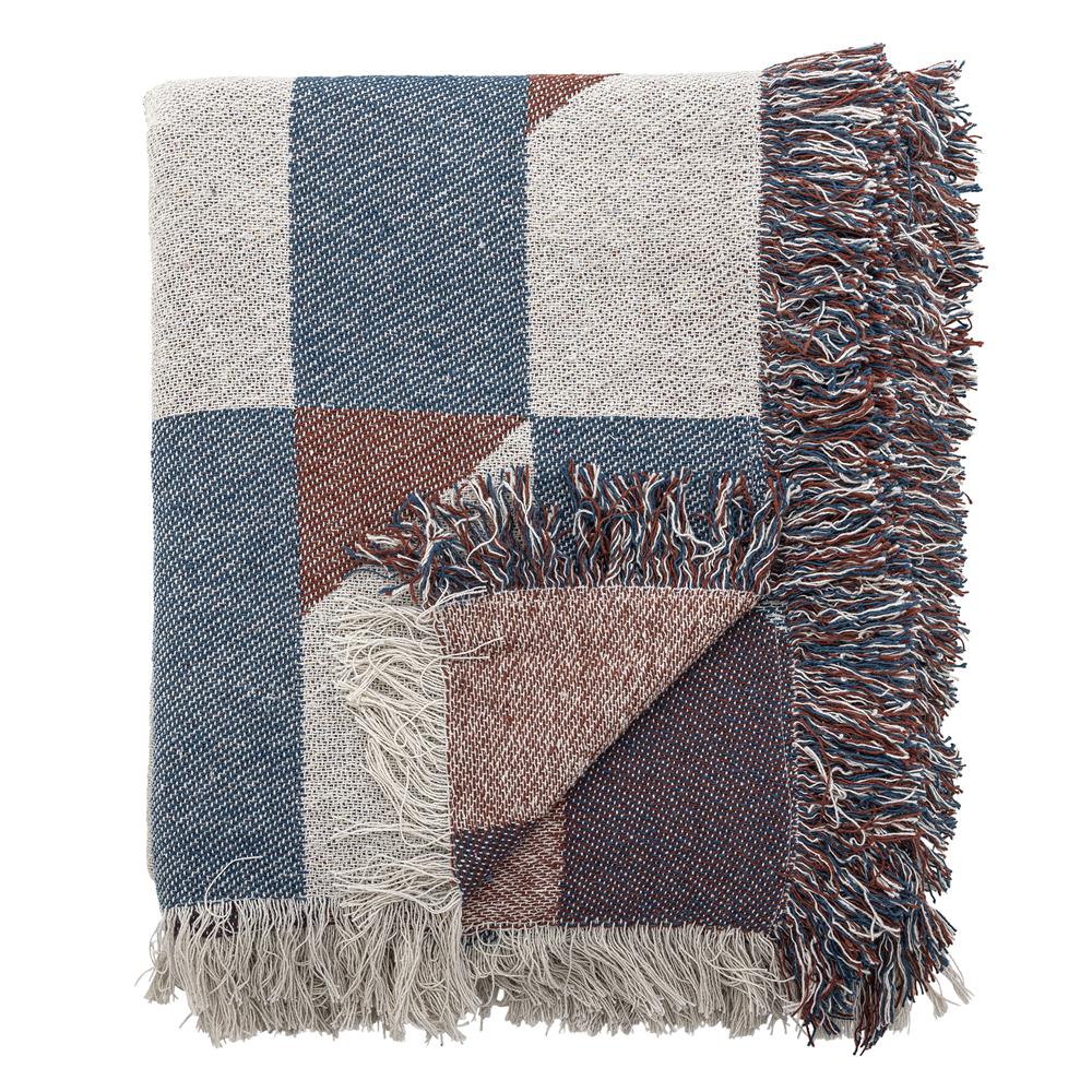 Bloomingville True Decke 160x130 cm bunt - Plaid aus recycelter Baumwolle mit Karomuster für Sofa