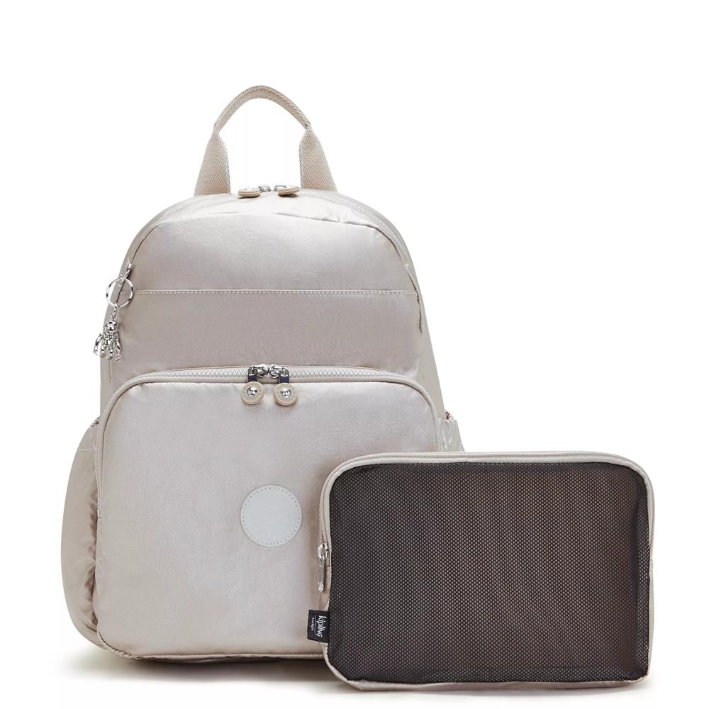 Kipling MAISIE, Wickelrucksack, Metallic Glow (beige), Babyrucksack mit Wickelauflage & Fächern