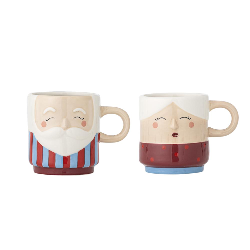 Bloomingville Granny Tasse Rot Steingut 2er Set 280 ml Oma Opa Weihnachtstassen