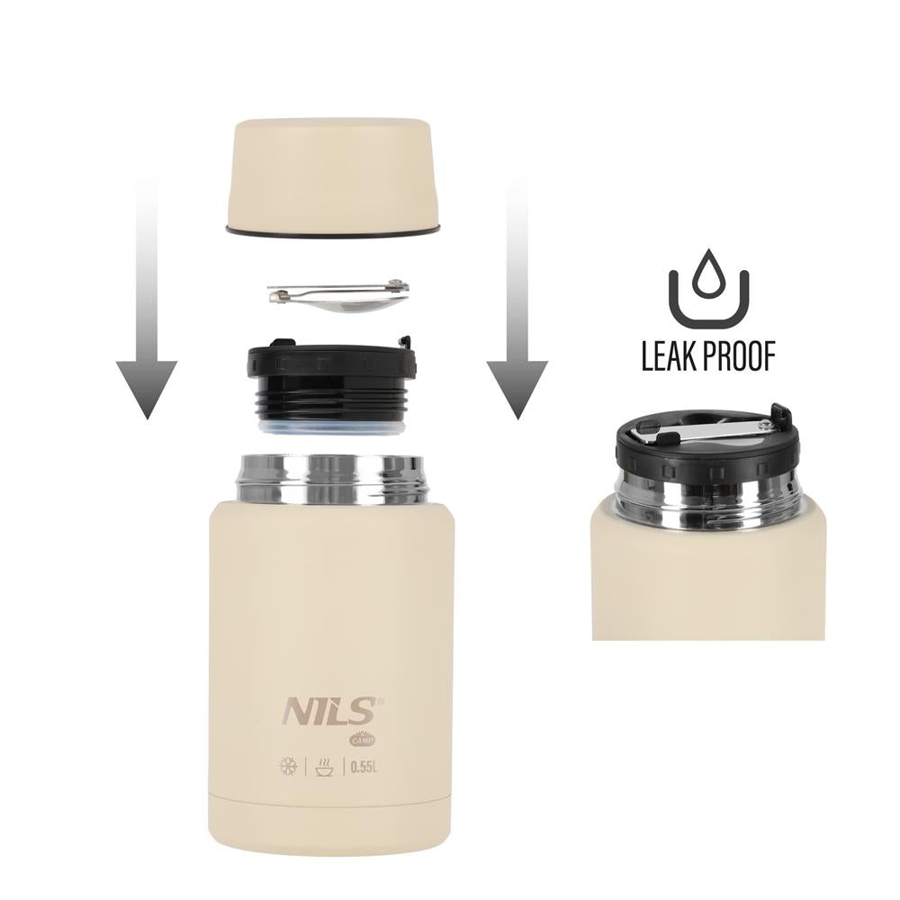 NILS CAMP Speisethermos 550 ml Beige Edelstahl Thermobehälter auslaufsicher