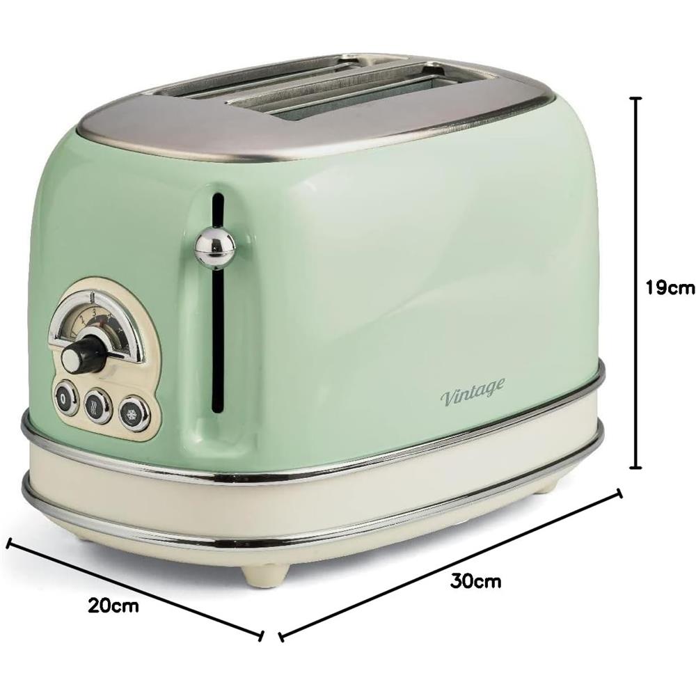 Ariete Vintage Toaster, Grün, 2-Scheiben-Toaster mit 6 Bräunungsstufen, 810W