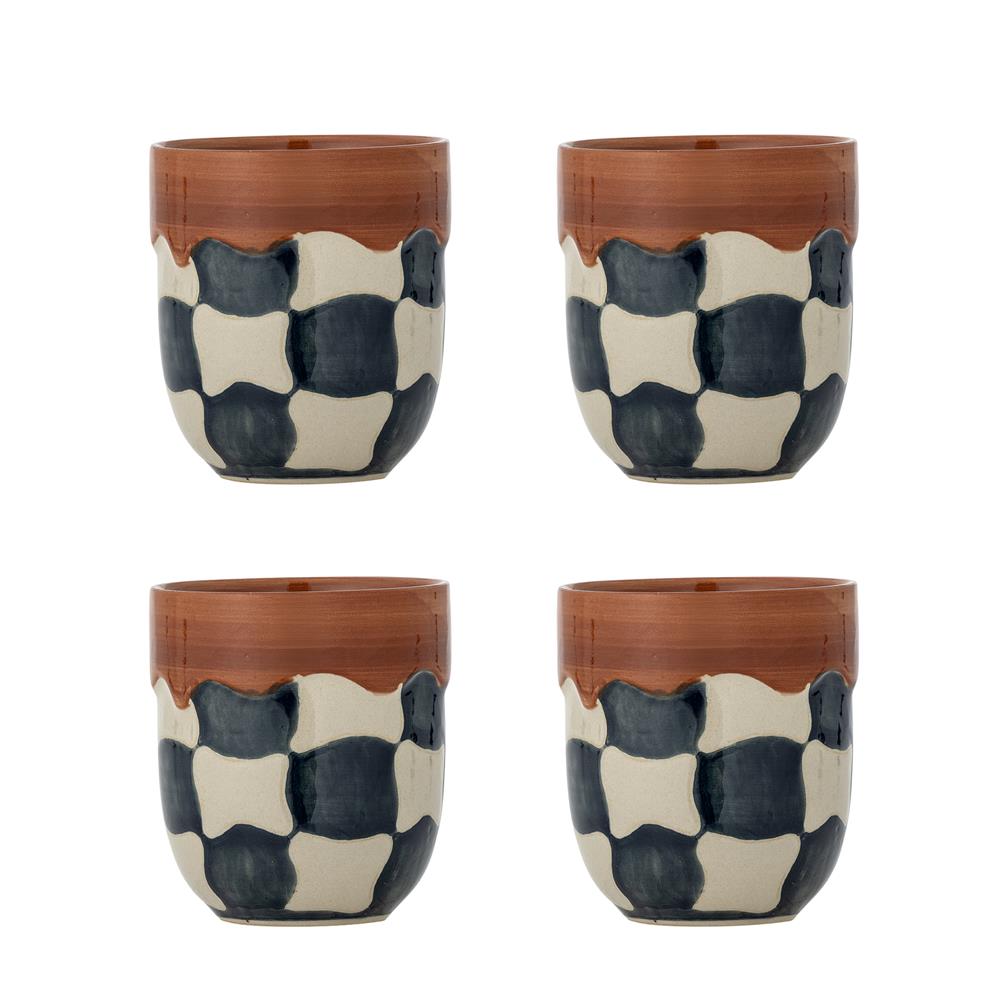 Bloomingville Check Tasse aus Steingut in Bunt 375 ml – 4er Set für Küche