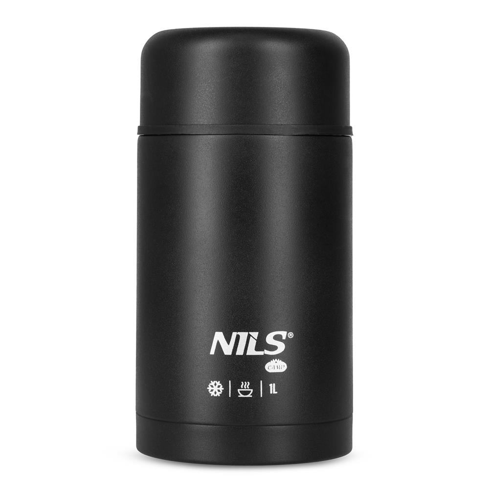 NILS CAMP Thermobehälter 1L Edelstahl schwarz Lunchbox für Essen warm kalt