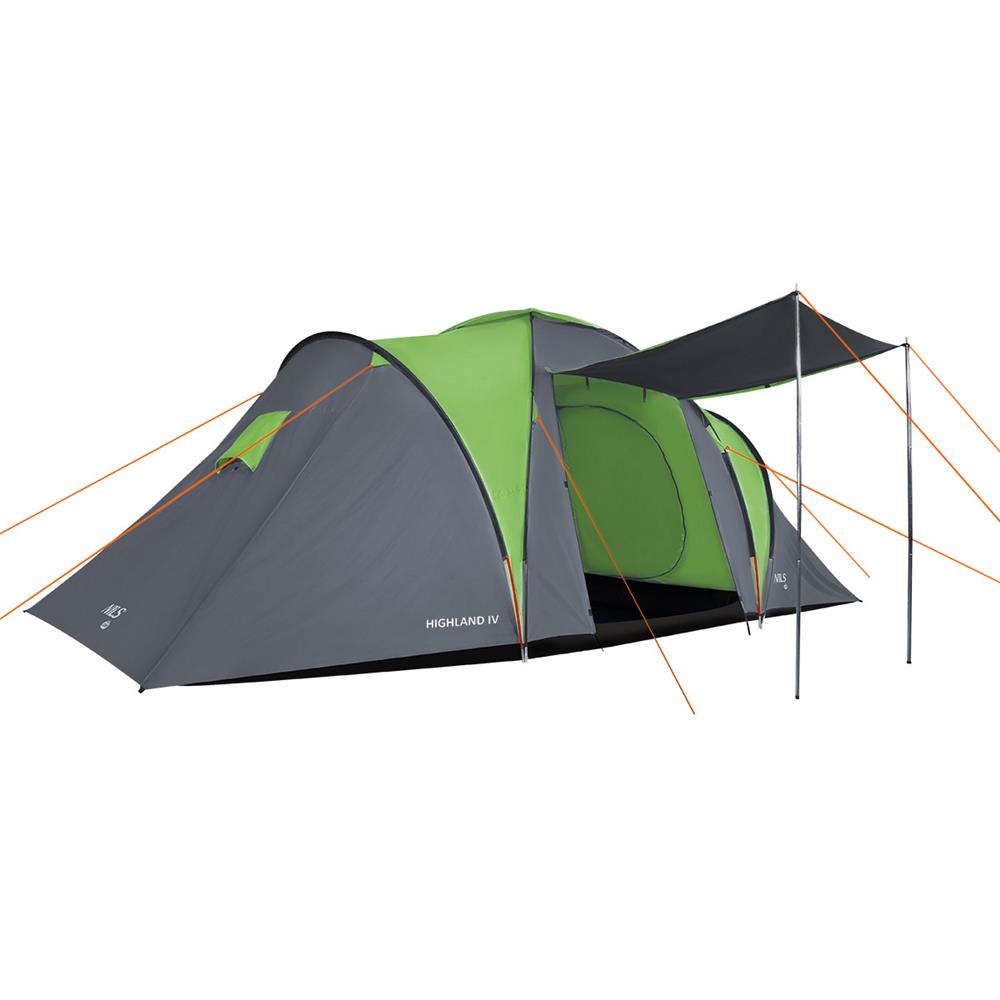 NILS CAMP Highland IV Zelt für 4 Personen Grau-Grün - großes Familienzelt mit Vorraum für Camping & Outdoor