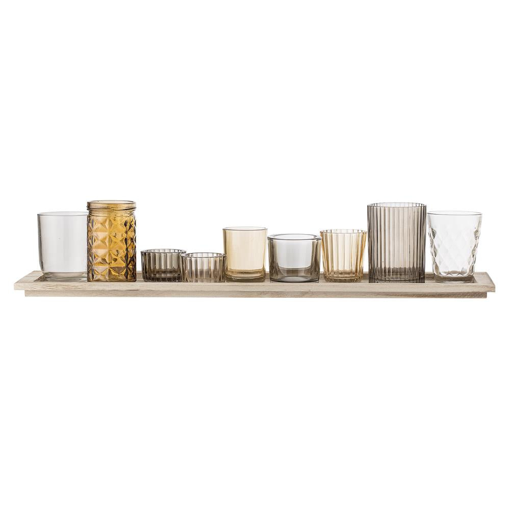 Bloomingville Sanga Teelichthalter Set 10-teilig Braun Holztablett Teelichtgläser dänisches Design