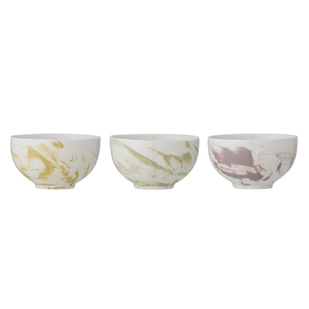Bloomingville Palma Schale, 3er Set, Grün, Steingut D11,5xH6,5 cm, dänisches Design