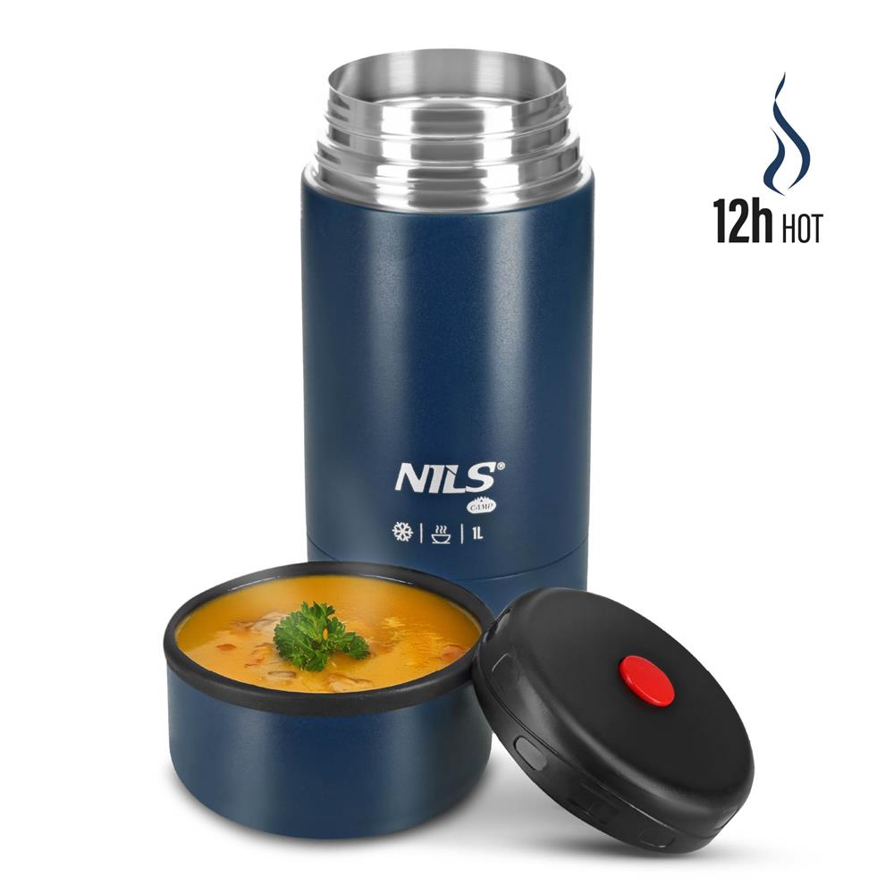 NILS CAMP Thermobehälter 1L Edelstahl blau Lunchbox für Essen warm kalt