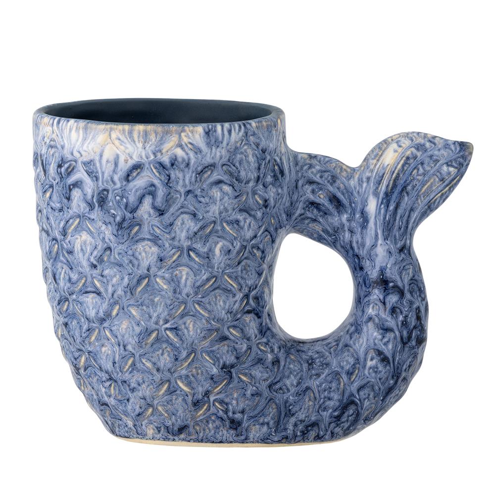 Bloomingville Ariella Vase Muschel aus Steingut in Blau, dekorative Designvase im maritimen Stil