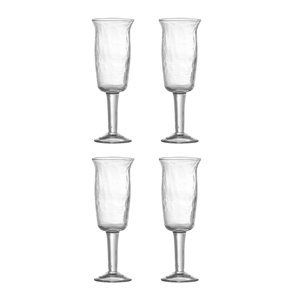 Bloomingville Asha Weinglas Klar aus recyceltes Glas D6xH17,5 cm 4er Set – gehämmertes Weinglas