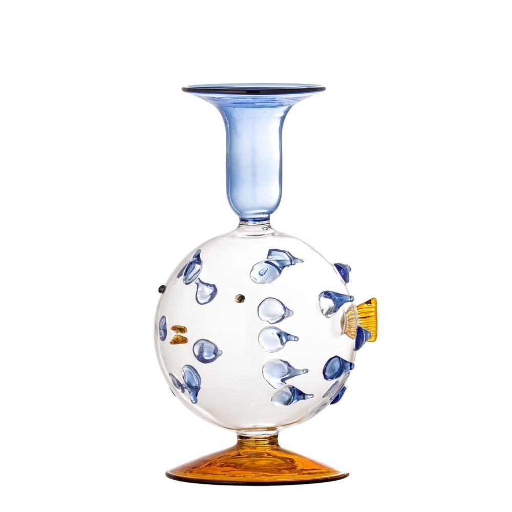 Bloomingville Phila Kerzenhalter Blau Glas D11xH17 cm Deko