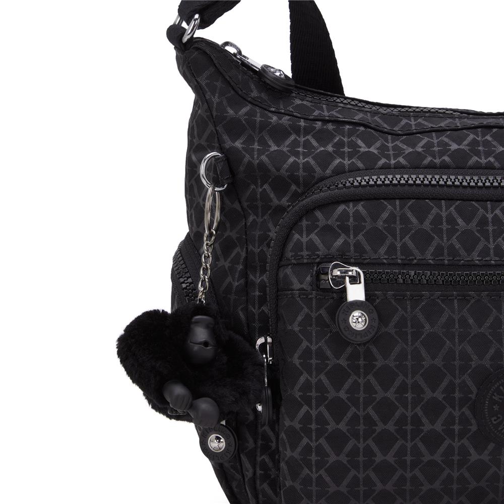 Kipling GABBIE S, Kleine Umhängetasche, Signature Emb (schwarz), Schultertasche mit vielen Fächern