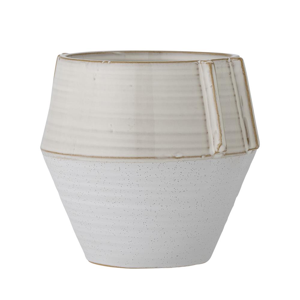 Bloomingville Zaki Blumentopf Weiß Steingut L17,5xH15,5xW16,5 cm – glasiertes Pflanzgefäß