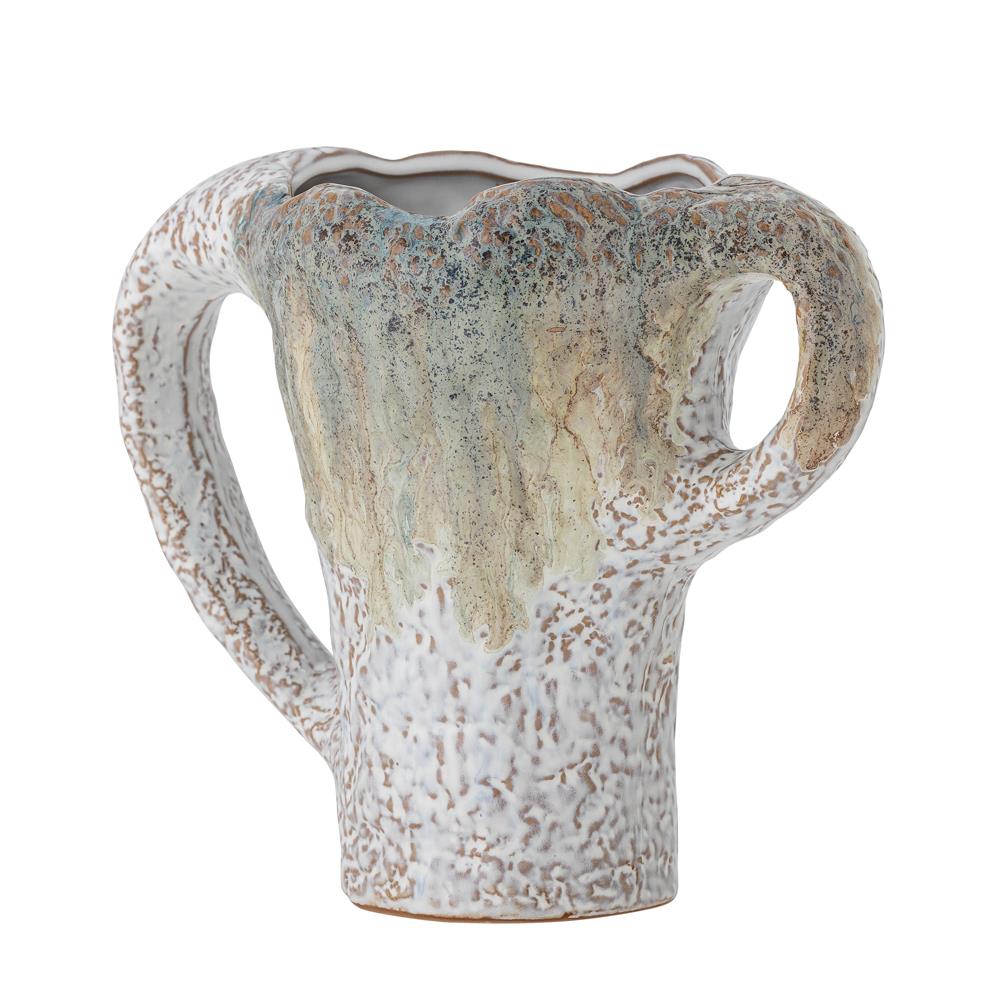 Bloomingville Ledger Vase aus Steingut in Grün – dekorative Vase fürs Wohnzimmer