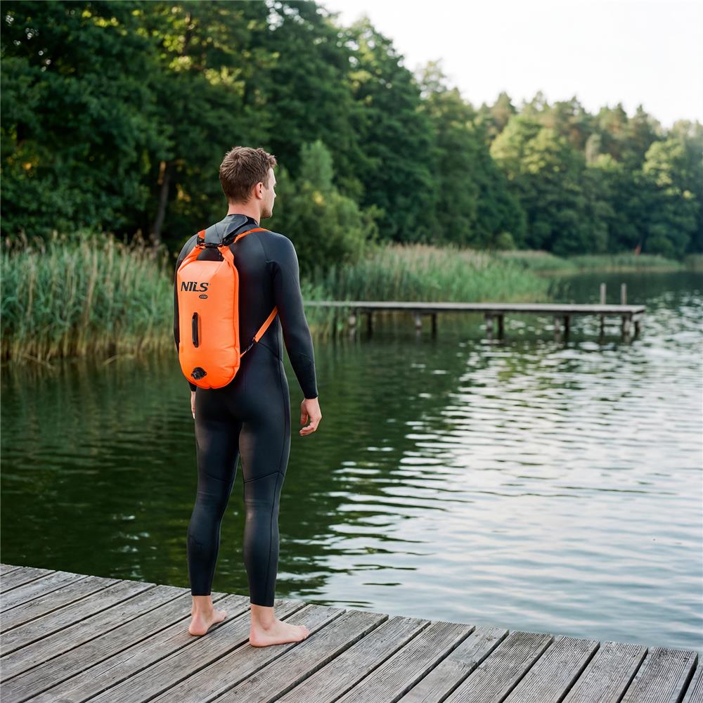 NILS CAMP Schwimmboje 3-in-1 Dry Bag 28L orange Rucksack für Outdoor Wasser Sport