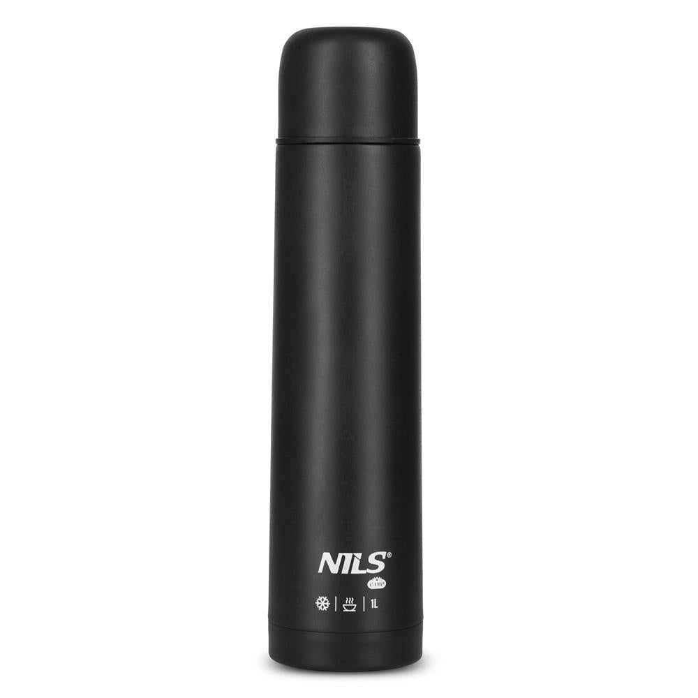 NILS CAMP Thermoskanne 1L Edelstahl schwarz isoliert für Camping Reisen Outdoor
