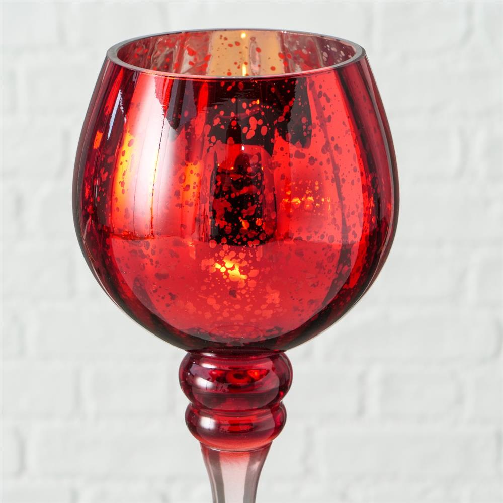 BOLTZE Windlicht Minou 3er Set aus Glas in Rot/Gold, dekorativ & vielseitig, 30/25/20 cm